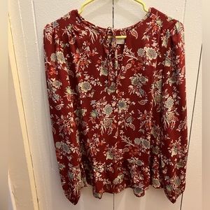 LOFT Maroon/Red Floral Chiffon Blouse